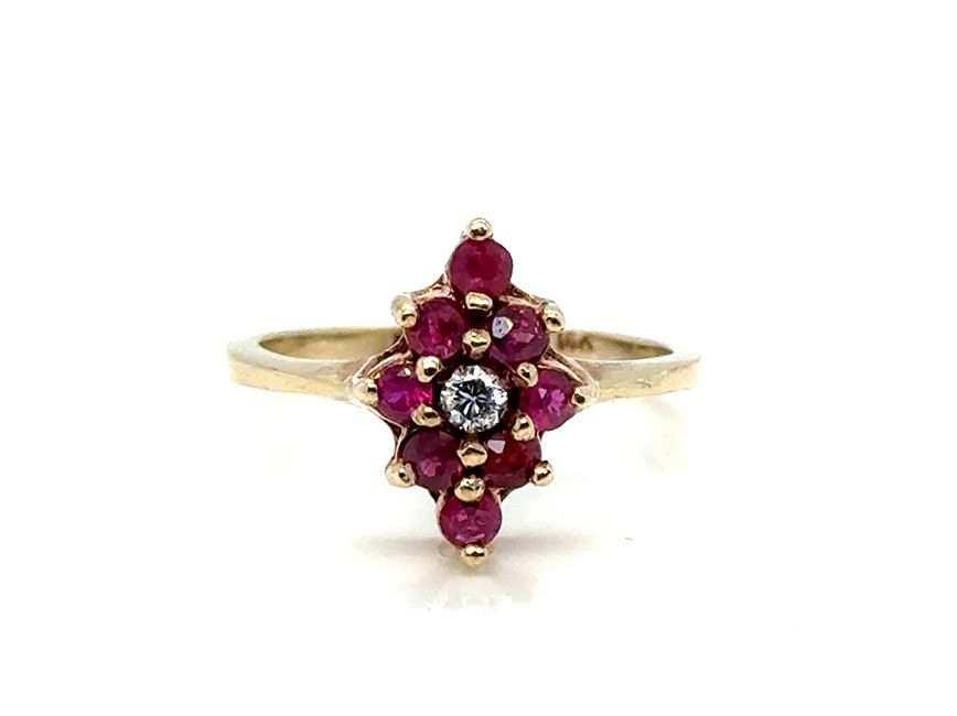 Ruby Diamond Cocktail Cluster Statement Ring 1ct … - image 1