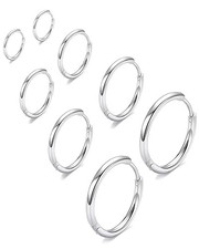 316L Surgical Stainless Steel Huggie Hoop " DIA 6/8/10/12 THK 1.5mm Silver"