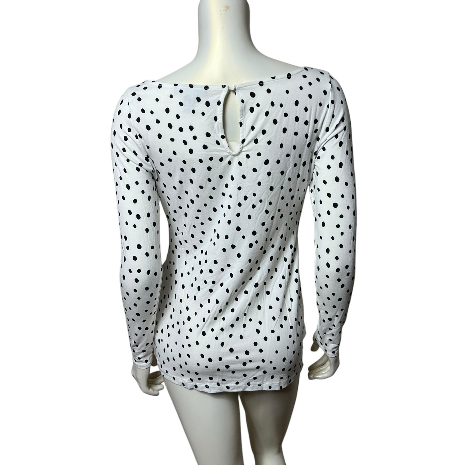 A Pea in the Pod White Black Polka Dot Maternity Top Side Ruched Blouse Size SP