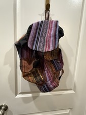 Handwoven Boho Backpack Bag Red Multicolor Ethnic Woven Drawstring Purse