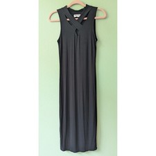 LNA Clothing Ribbed Midi Dress Black Criss Cross Neck Keyhole Sleeveless Medium