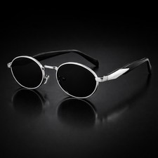 Vintage Round Black Lens Sunglasses Silver Frame UV400 Retro Unisex