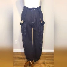 HIGH-WAISTED BLACK CARGO CARMAR JEANS NWT Size 8