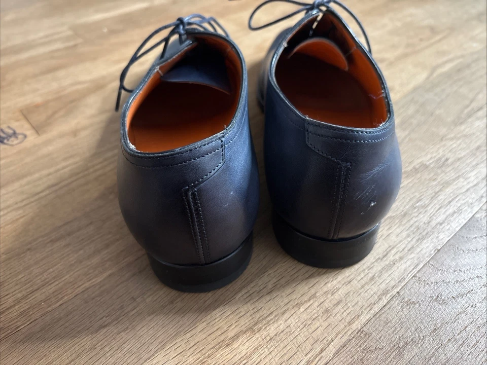 Sapatos masculinos santoni couro azul tamanho 8 feito na Itália cadarços vestido preppy - Imagem 4 de 4
