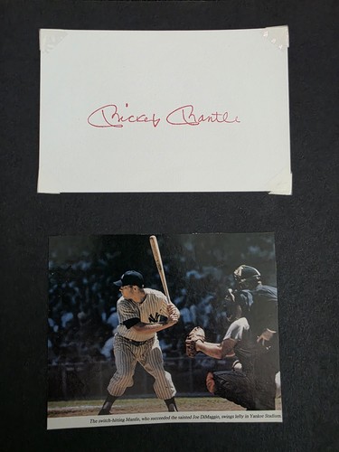 Mickey Mantle Signature 4x6 Card + Vintage Newspaper Photo Cutouts | Yankees