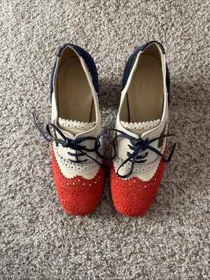 NWOT Girotti Womens Italian Wingtip Oxford Heels Red/Blue  display picture 3