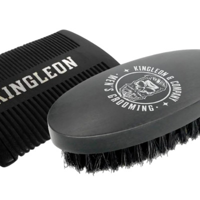 Kingleon Beard Brush & Comb Set with Travel Bag   Natural Boar Bristle