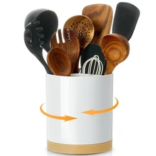 Extra Large Porcelain Like Kitchen Cooking Utensil Holder 360Â° Rotating Utensi