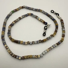Beaded Eyeglass Chain Holder Brown Blue Speckled 26”