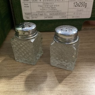 Mini Vintage Cut Glass Crystal Salt And Pepper Shakers Silver Lids Cube Shape