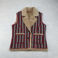 Golf Fashion Alaska Masters Wool Blend Plaid Vest Faux Shearling Women's 8
