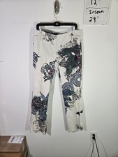 Vintage 90's Women's Rene Lezard Tropical Floral Dragon Style White Pants 