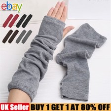 Womens Cashmere Fingerless Gloves Knit Arm Warmers Long Sleeve Winter Mittens