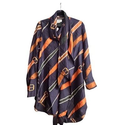 MONSE Navy Blue Belt Print 100% Silk  Scarf Blouse Women's Size 4