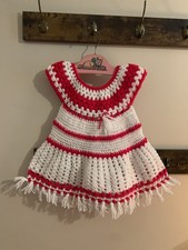 Handmade Red White Christmas Crochet Baby Girls Dress 6-12 Months