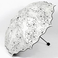 New Wave Edge Umbrella for Girls UV Protection Black Coating Hibiscus Flower Pri
