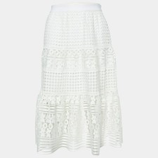 Diane Von Furstenberg White Lace KneeLength Skirt M