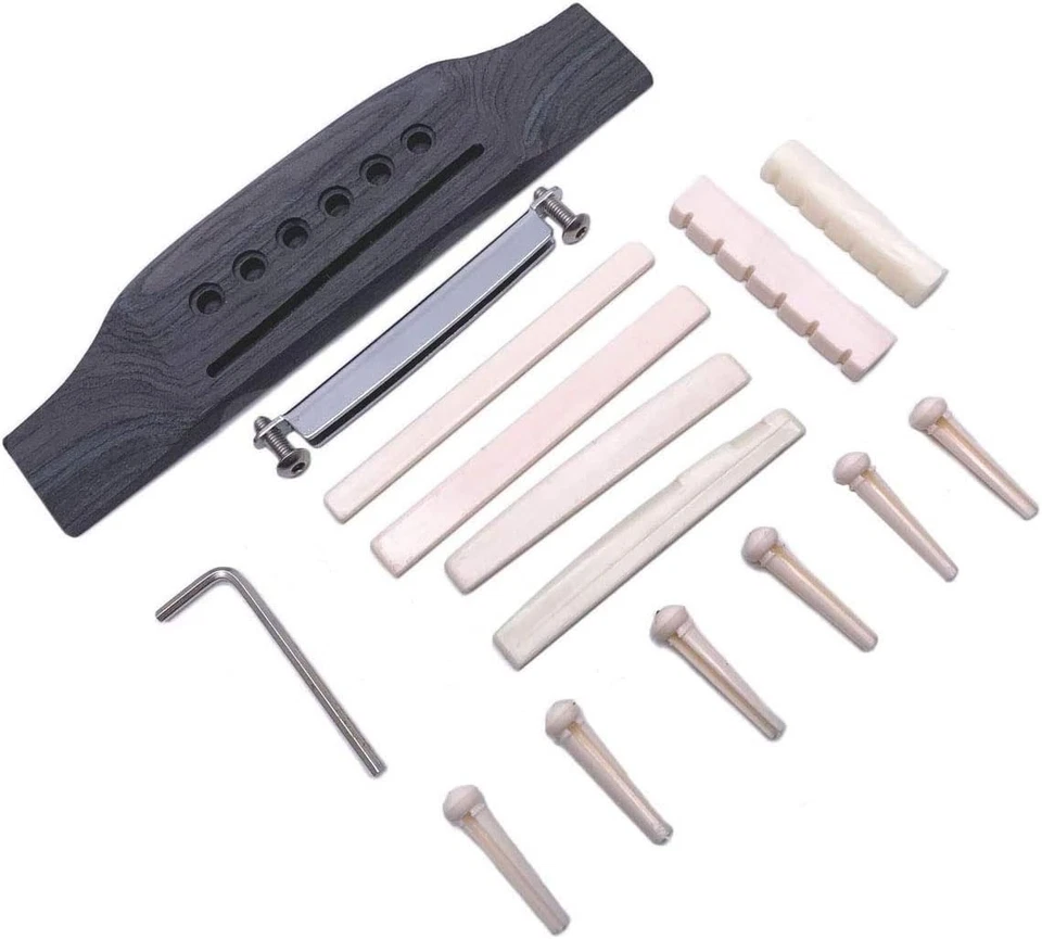 Kit de reparación de guitarra puente de palisandro pasadores de tuerca de sillín para guitarra clásica acústica Foto 3 de 4