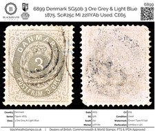 6899 Denmark SG50b 3 Ore Grey & Light Blue 1875. Sc#25c Mi 22IIYAb Used. C£65