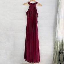 NWT Lulu’s NORDSTROM - Love Poem Burgundy halter lace top maxi flare dress, S