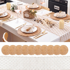 Boho Fishnet Table Runner 10 Jute Placemats Set for Rustic Dining Decor