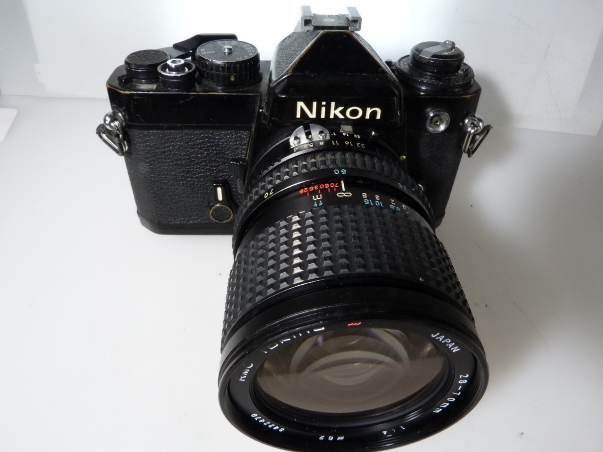 VINTAGE NIKON FE Black 35mm SLR F.Cam,MF-12 DT BACK RMC TOKINA 28