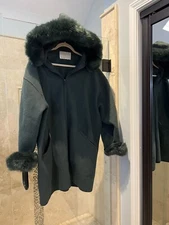 Linda Lundstrom Laparka Coat L Green  Faux Fur Wool 80s Longline No Size L
