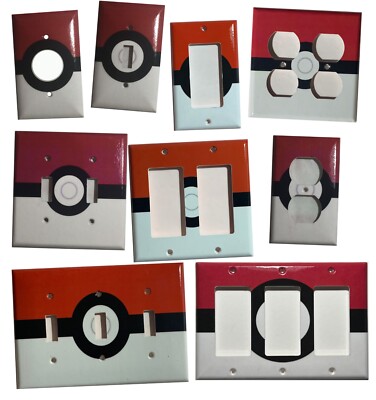Pokemon Red Pokeball ball Light Switch Power Outlet Wall Cover Plate Home decor