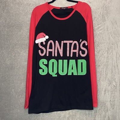 Follow Me 2X Top Shirt Santa Squad Graphic Round Neck Long Sleeve Knit Womens