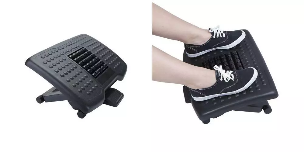 Mind Reader Comfy Adjustable Height Foot Rest with Rollers for Massage ,  Black 