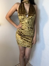 SALE 3 DRESSES FOR $20 Bodycon Velvet Mini Dress Gold Size Small V Neck