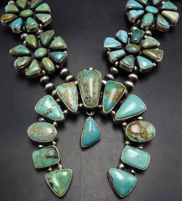MAGNIFICENT Ella Peter NAVAJO Sterling Silver TURQUOISE Squash