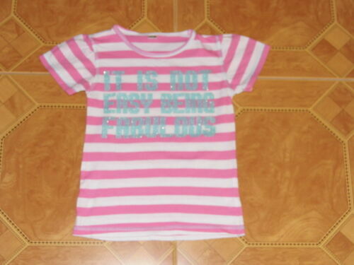 schickes T-Shirt Größe 122/ 128 rosa / weiß gestreift mit Glitzer