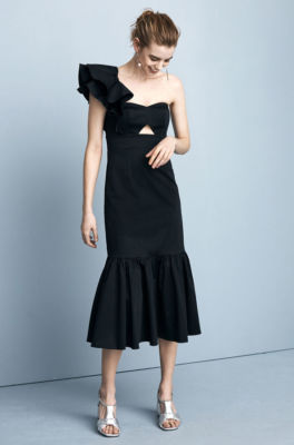 rebecca taylor one shoulder ruffle dress Rebecca Taylor One-Shoulder Cotton Ruffle Midi Dress ( Size 6)