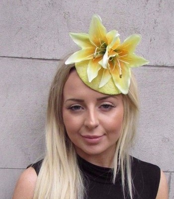 Lemon Yellow Lily Flower Fascinator Hat Wedding Hair Clip Races