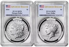 2024 MORGAN & PEACE SILVER DOLLAR SET PCGS MS70 ADVANCED RELEASE FLAG LABEL!!!