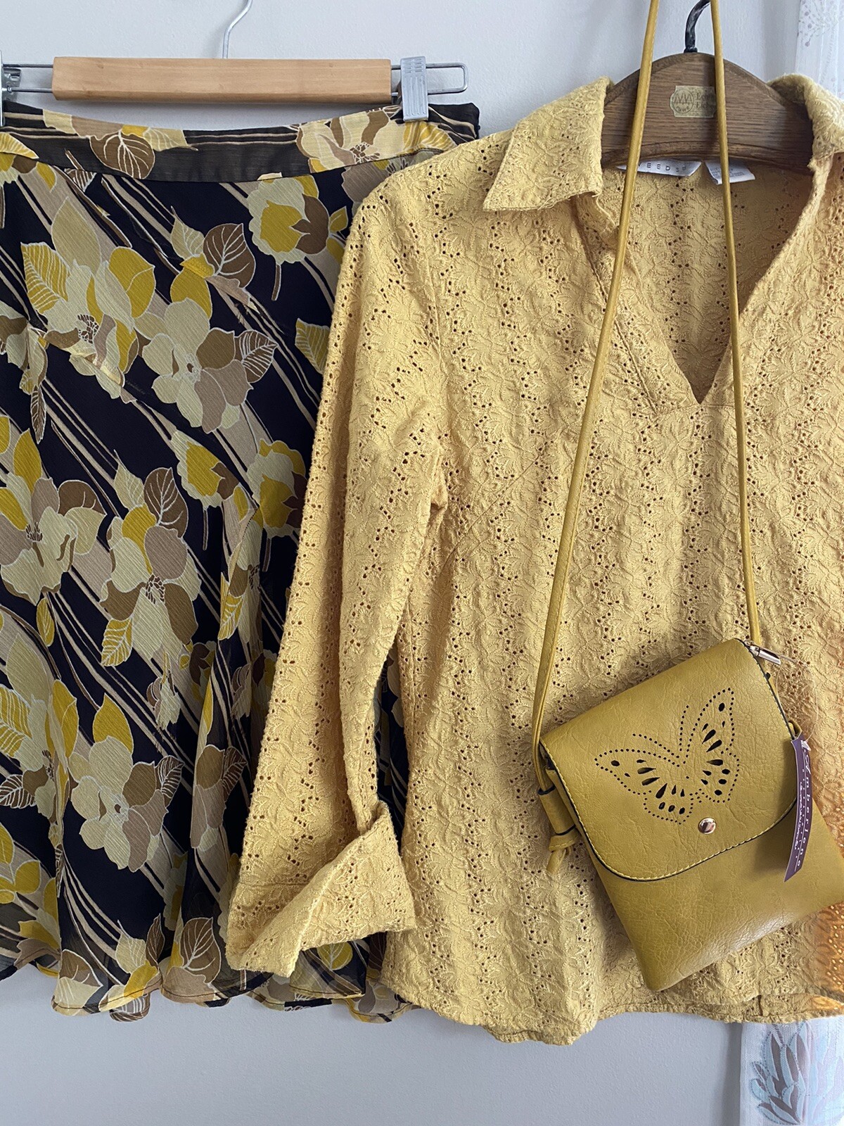 Blouse linen yellow mustard collared eyelet S beautiful shirt eBay