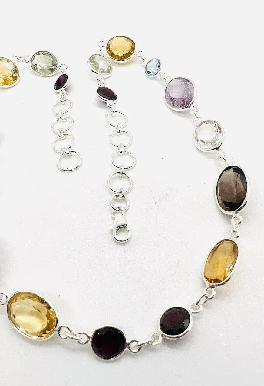 Sterling Silver Multi Gemstone Necklace Amethyst … - image 8