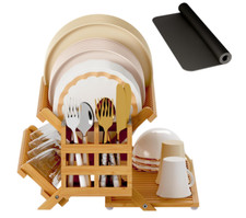 Bamboo Dish Drying Rack with Utensil Holder, 3 Tiers Collapsible Dish Rack Large