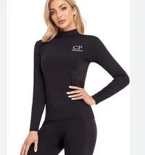 Thermal Fleece Lined Pullover Womens Large Navy Blue Mock Neck Long Sleeve Layer