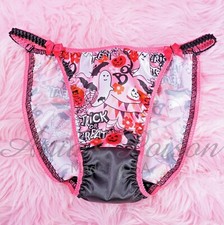HALLOWEEN Satin Panties Sissy DUCHESS Hot Pink Bats Ghosts ladies string bikini