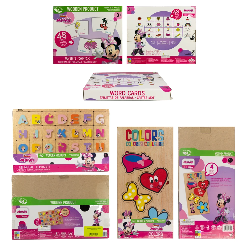 Minnie Mouse Wooden Puzzle 3 Sets – Bilingual English/Spanish Educational Toy - Image 2 of 4