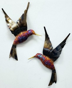 Hummingbird SET-Mexican Metal Wall Art-Southwest Copper Bird-Desert