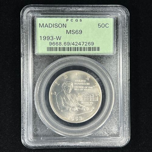 1993-W 50C MS69 OGH Madison Silver Half Dollar - Old PCGS Green Holder - Picture 1 of 2