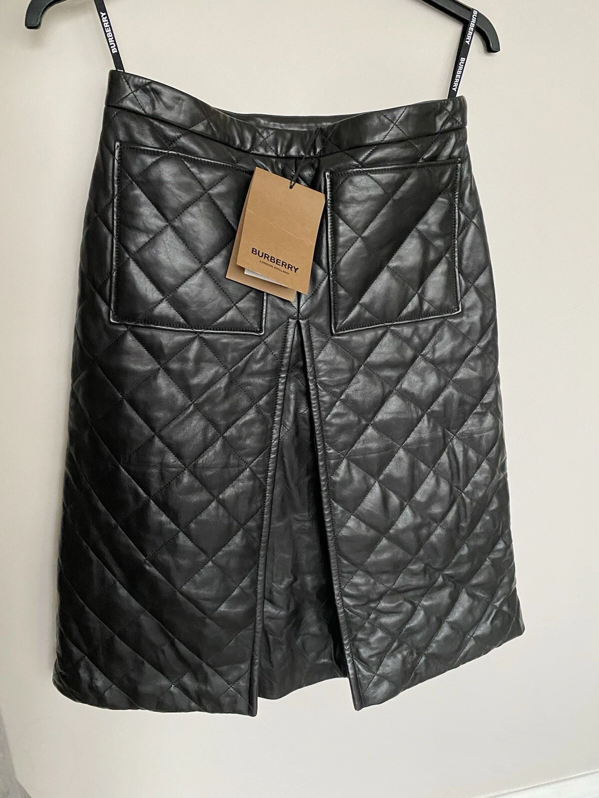 Gonna trapuntata pelle di agnello nera Burberry nuova etichette made in Italy UK 12 M L