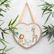 Heart Wood Wall Hanging Plaque Childrens Safari Jungle Animal Baby Nursery Decor