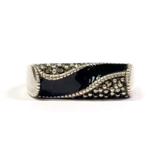 Sterling Silver Black Enamel and Marcasite Ring Size 6.25