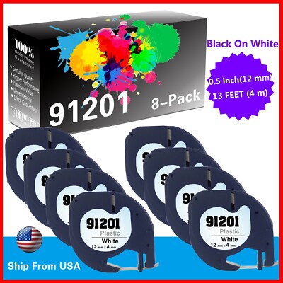 8 PK 91331 91201 Label Tap Used for Dymo Label Maker 200 210D(Black on White)