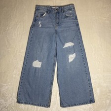Zara Girls Size 11-12 Blue Wide Leg Jeans Adjustable Waist