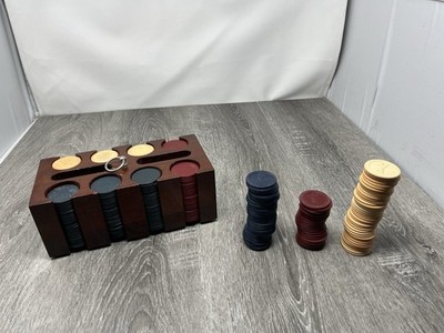 Vintage Clay Poker Chips Red White Blue 296 Total Some With Horse Emblem